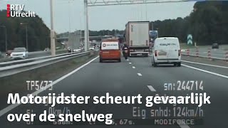 Op de A1 scheurt de motorrijdster gevaarlijk voorbij  RTV Utrecht [upl. by Yelehsa]