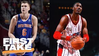 Kristaps Porzingis breaks scoring record compared to Hakeem Olajuwon  First Take  ESPN [upl. by Yenffad]