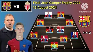 Barcelona vs AS Monaco  Barcelona 442 Formations With Lopez amp Olmo Final Joan Gamper Trophy 2024 [upl. by Guenna257]