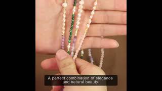 Round Natural Lepidolite amp Natural Freshwater Pearl Necklaces NJEWG15401G jewelry necklace [upl. by Acnoib]