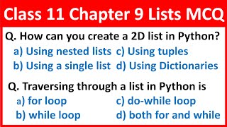 Class 11 Computer Science Chapter 9 Lists MCQ Questions and Answers  Vision Academy [upl. by Nishi931]