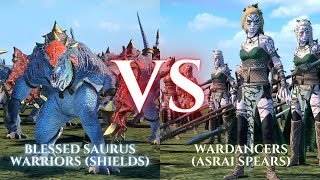 WARHAMMER III Total War  Blessed Saurus Warriors Shields VS Wardancers Asrai Spears [upl. by Danielson361]