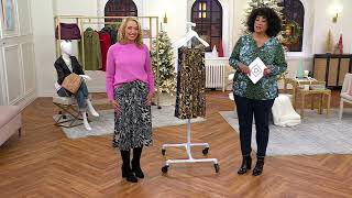 Susan Graver Printed Liquid Knit Midi Skirt on QVC [upl. by Doehne]