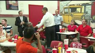 Obama surprises diner orders chili dogs [upl. by Sivi763]