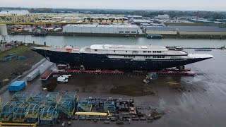 Jeff Bezoss sailing yacht Koru first video of her technical launch [upl. by Irual]