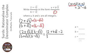 Surds Rationalise the Denominator Complex Grade 9  OnMaths GCSE Maths Revision [upl. by Nelyt]