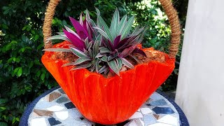 How to make a basketshaped flower pot  Cement craft ideas [upl. by Eeslek]