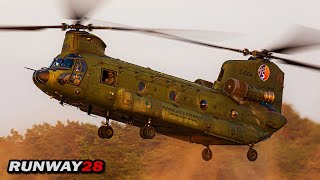 RNLAF Chinook Duo Landing  GLVV Oirschot at Sunset [upl. by Lachish]