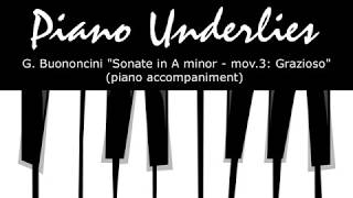 G Bononcini  Cello Sonata in A minor 3th movement Grazioso  piano accompaniment  acompañante [upl. by Lazar]