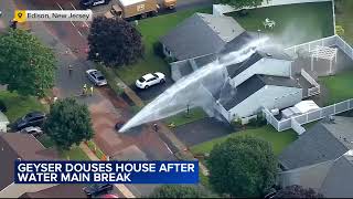 Geyser douses house after 30inch water main break in New Jersey [upl. by Herschel]