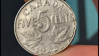 1922 Canada 5 Cent Coin • Values Information Mintage History and More [upl. by Annahgiel374]