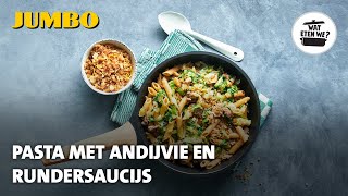 Wat eten we Pasta met andijvie en rundersaucijs [upl. by Akirdnas]