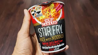 Nissin Cup Noodles STIR FRY Korean Spicy Beef RICE  Noodles [upl. by Trude]