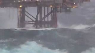 Dunbar Oil Rig in North Sea  Hit by huge wave 14122008 [upl. by Erdnaek]