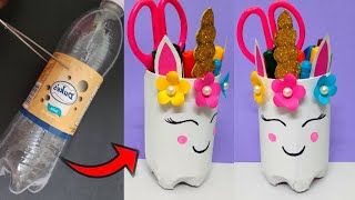 DIY Pen Stand Making From Plastic bottle  Plastic bottle craft ideas  Waste material craft ideas [upl. by Dnomad]