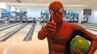 BOWLING SpiderMan Vs SpiderGwen Vs Deadpool Vs SpiderGirl [upl. by Ahcim]