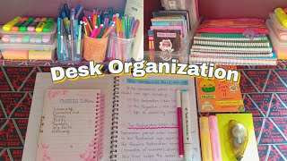 Organizing my desk ✨  stationeries pens highlighters and many more [upl. by Lirbij378]