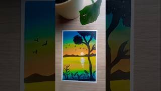 Beautiful ❤️ easy painting l painting l sunset sunset painting trendingshorts ytshorts [upl. by Blank]