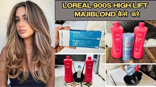 Loreal 900s hair colour क़ैसे करे  Majirel highlift full practical  ultra light blond prilightning [upl. by Nylidam]