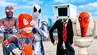 TEAM SPIDERMAN in REAL LIFE  KID SPIDER MAN Vs Fake Spiderman And Skibidi Toilet  LIVE ACTION [upl. by Nashoma]