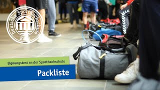 Packliste  Eignungstest an der Sporthochschule [upl. by Lorn156]