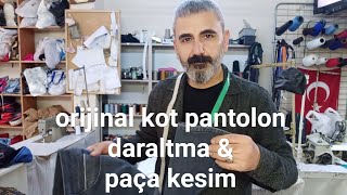 KOT PANTOLON ORİJİNAL PAÇA KESİM VE DARALTMA  KOT PANTOLON PAÇA KESİM [upl. by Charissa852]