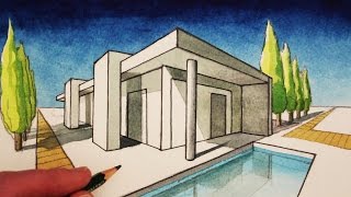 How to Draw in 2Point Perspective A Modern House [upl. by Butcher705]