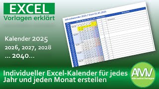 Universell einstellbare ExcelKalendervorlage für 2025 und jedes weitere Jahr [upl. by Ultun]