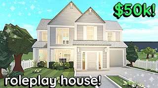 50k Aesthetic Bloxburg Roleplay House Build 2 Story Exterior Tutorial WITH VOICE [upl. by Amity370]