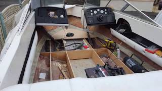 Boat deck amp floor restoration Tutorial how to fix mend and replace rotten plywood fiberglass uk [upl. by Anaik]