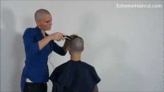 Delia the barber chick goes bald  ExtremeHaircutcom model [upl. by Boyce]