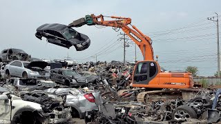 Amazing Korean Junkyard Massive Scrap Car Process [upl. by Nodnahs]