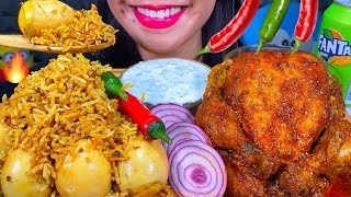 ASMR SPICY EGG BIRYANI WHOLE CHICKEN CURRY RAITA ONION MUKBANG MASSIVE Eating Sounds [upl. by Ardnaskela666]