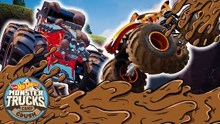 Hot Wheels Monster Trucks are Challenged by the Epic Mudslide Course  Hot Wheels [upl. by Ronny191]