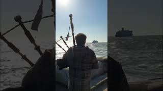 Skye Boat Song  Outlander theme played on bagpipes as DFDS Princess Seaways leaves IJmuiden [upl. by Anenahs84]