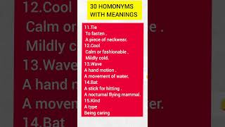 30 HOMONYMS with meaning homonyms [upl. by Dirfliw]