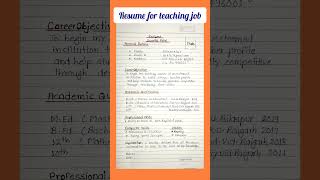 Resume for teacher job  for government and private teacher [upl. by Atela]