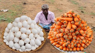 CHICKEN OMELETTE  Huge Eggs With Carrot amp Chicken Meat  Omelette Recipe Cooking village [upl. by Imre]