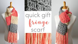 How To Crochet the Quick Gift Fringe Scarf 12 Weeks of Gifting Series [upl. by Eelik]