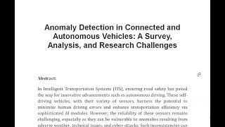 Anomaly Detection in Connected and Autonomous Vehicles A Survey Analysis and Research Challenges [upl. by Luing]