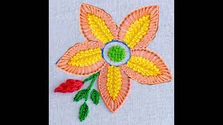 basic buttonhole stitch flower design stitching tutorial with leaf doodlesdouble chain stitch [upl. by Eceerehs611]