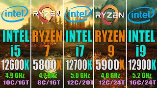 INTEL i5 12600K vs RYZEN 7 5800X vs INTEL i7 12700K vs RYZEN 9 5900X vs INTEL i9 12900K [upl. by Verda]