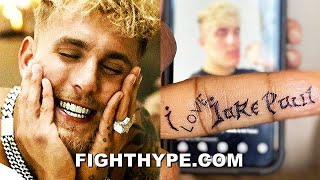 JAKE PAUL REACTS TO TYRON WOODLEY TATTOO OF quotI LOVE JAKE PAULquot ON MIDDLE FINGER [upl. by O'Neil176]