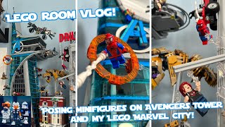 LEGO Room Vlog Placing Minifigures on Avengers Tower  Upgrading My LEGO Marvel City [upl. by Saleem]