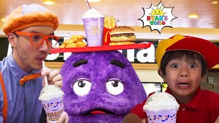 Blippi Fun World and Ryans World Try Grimace Shake Challenge in Real Life Tag with Ryan Update [upl. by Sola]