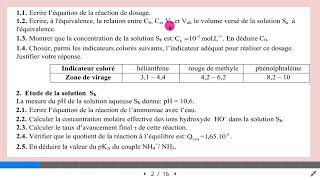 dosage acido basique étude dune solution aqueuse damomoniac [upl. by Aerdnaid]