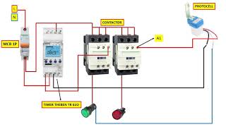 How to Wiring Control ONOFF lamp with Timer and Photocell [upl. by Hy598]