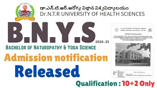 NTR UNIVERSITY BNYS 202425 admission notification Released ntrhealthuniversity ntr bnys bsc [upl. by Aeiram]