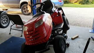 Changing drive belt on mountfield  stiga  castle garden lawn tractor 143014361530 [upl. by Culhert]