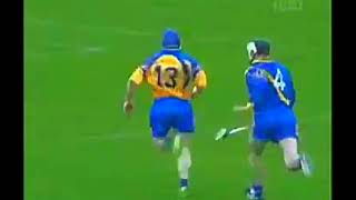 HUGE HIT LEAVES DAMIEN HAYES IN A HEAP  PORTUMNA V LOUGHREA  2009 GALWAY CLUB HURLING FINAL [upl. by Dorelle]